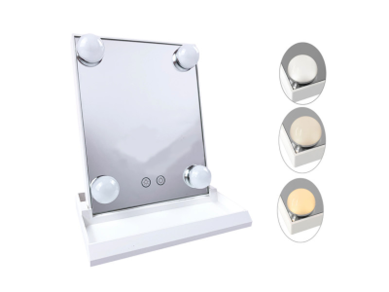 White Smart Touch Mirror With Dimmable Color Changeable 4 Led And Charger