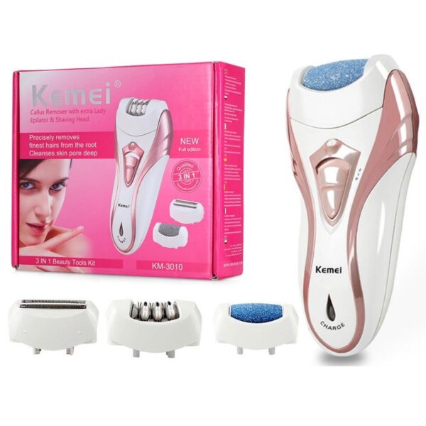 Kemei 3 In 1 Rechargeable Epilator Shaver Callus Remover Clipper