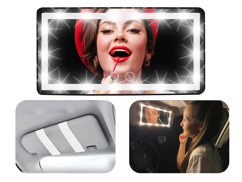 Car Visor Vanity Mirror Rechargeable 60 Led Lights Dimmable 3 Light Mode